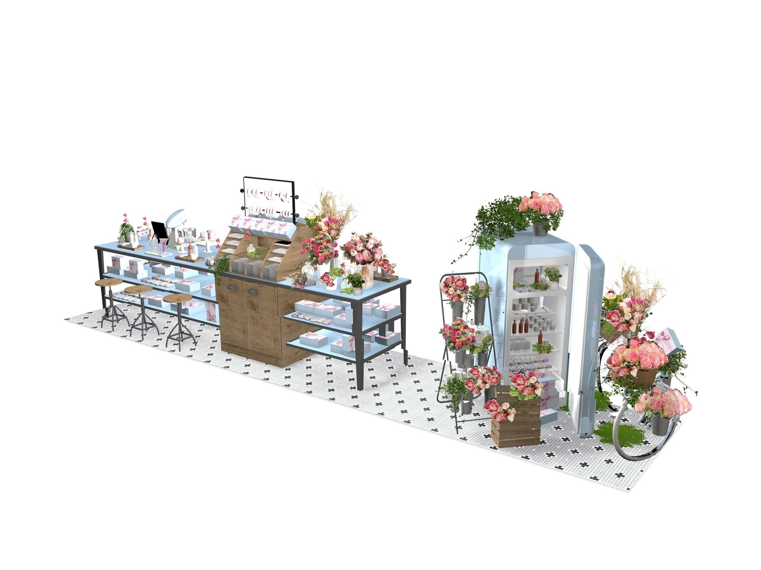Adaptation du mobilier imprimerie pour un POP UP 2 Projection C4D Visualisation rapide pour les marchés.