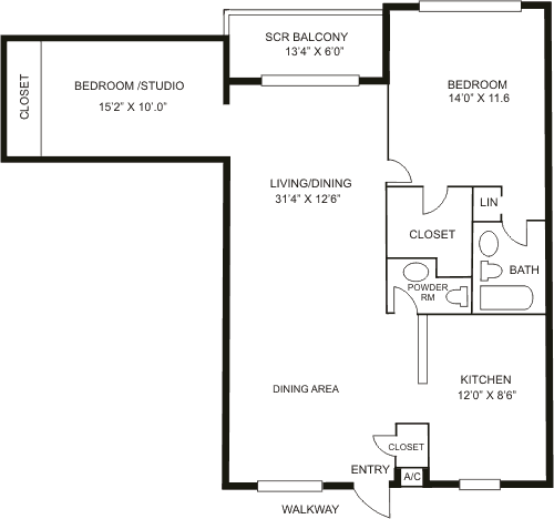 Phase 1-5 convertible 2 bedroom 1 1/2 bathroom 1050 square feet