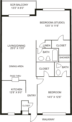 Phase 1-5 convertible 2 bedroom 2 bathroom 1170 square feet