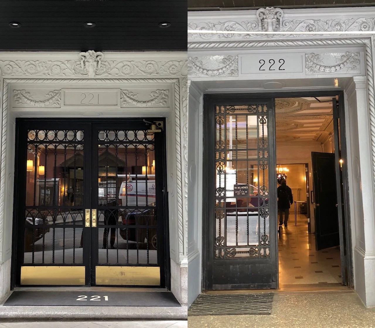 Similarities of the Front Entrances - 221 W. 82nd is a Condop and 222 W 83rd is a Rental Building