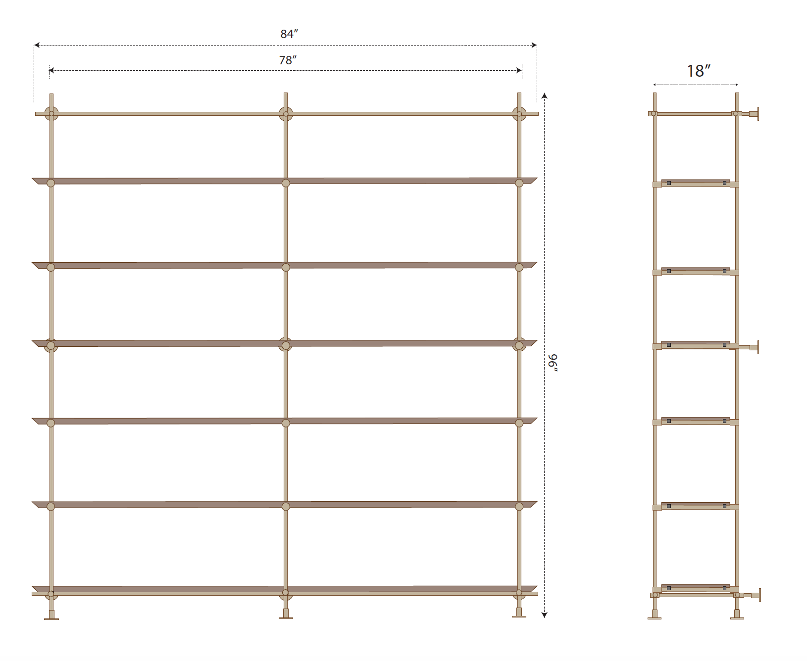 Schematic Drawing of Amuneal Collector's Shelving System 2 Bay Unit with Knife-edge Shelves
