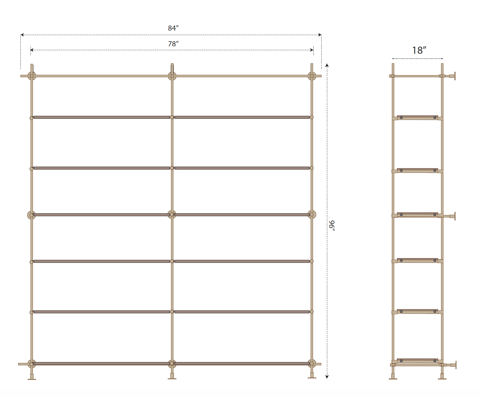 Schematic Drawing of Amuneal Collector's Shelving System 2 Bay Unit with Hook Shelves
