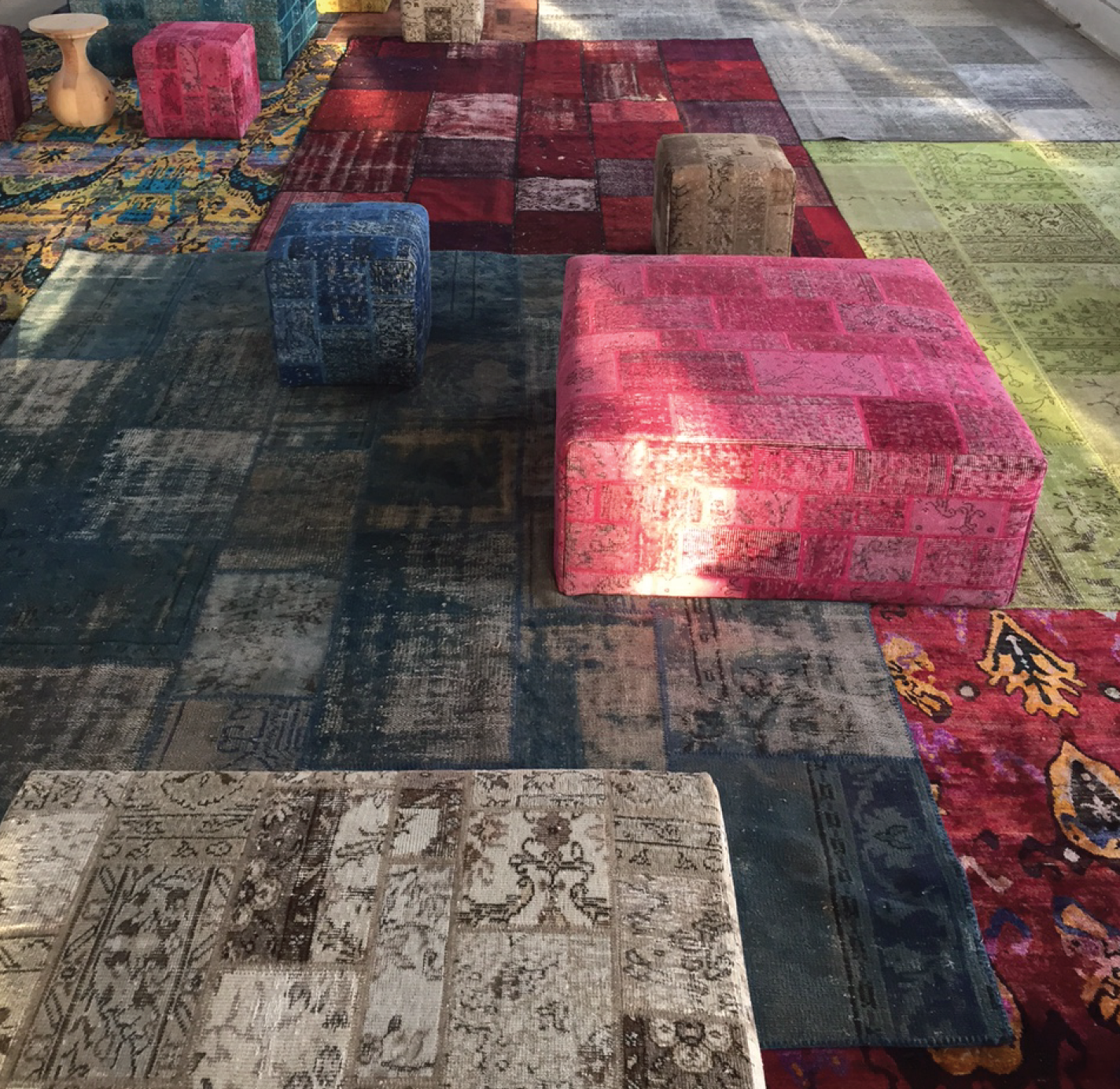 Ildiz Family Patchwork Vintage Rug Ottoman-Large