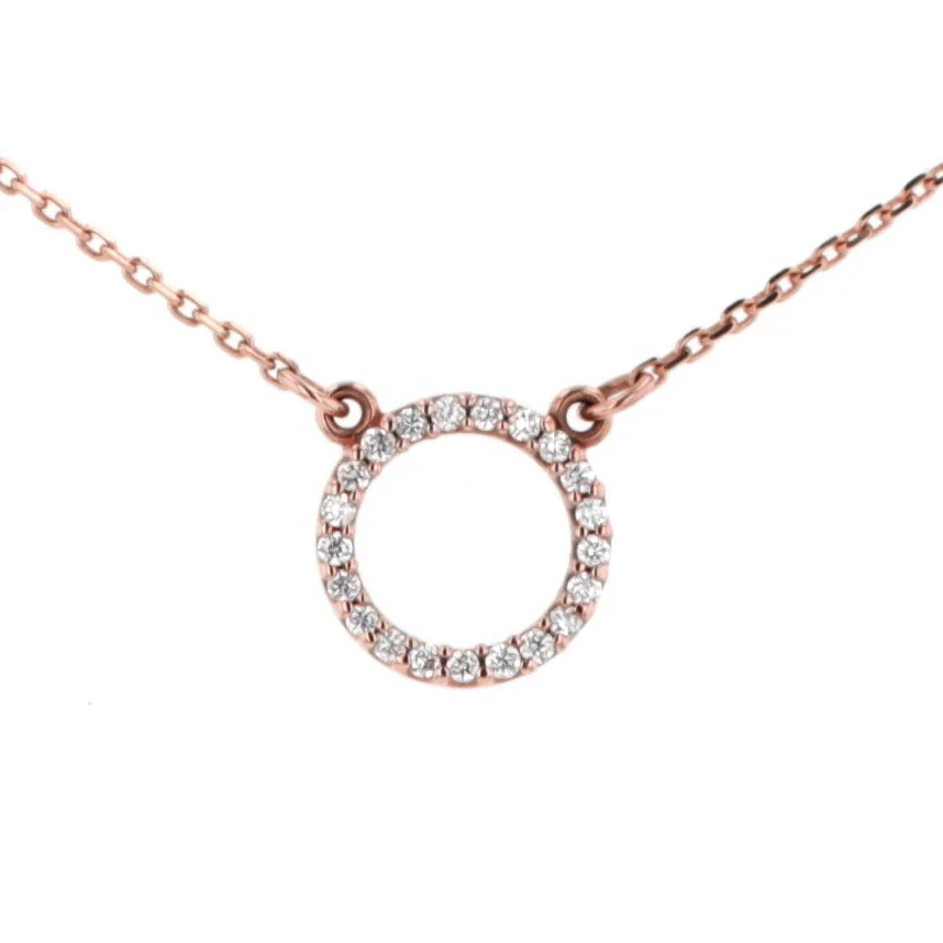 Rose gold, diamond, circle necklace, round diamond trim, delicate, simple, contemporary