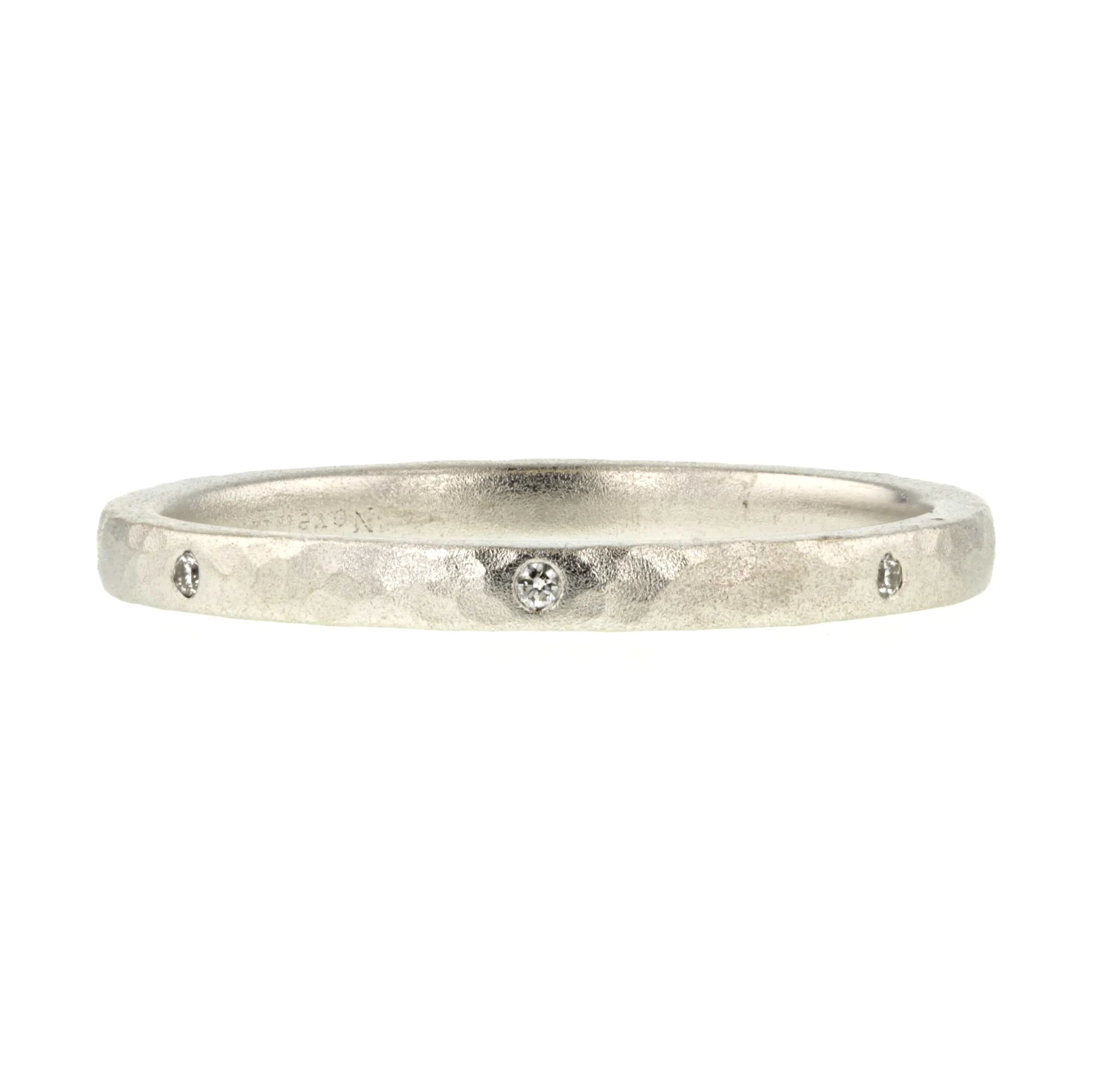 hammered finish, diamond band, wedding band, white gold