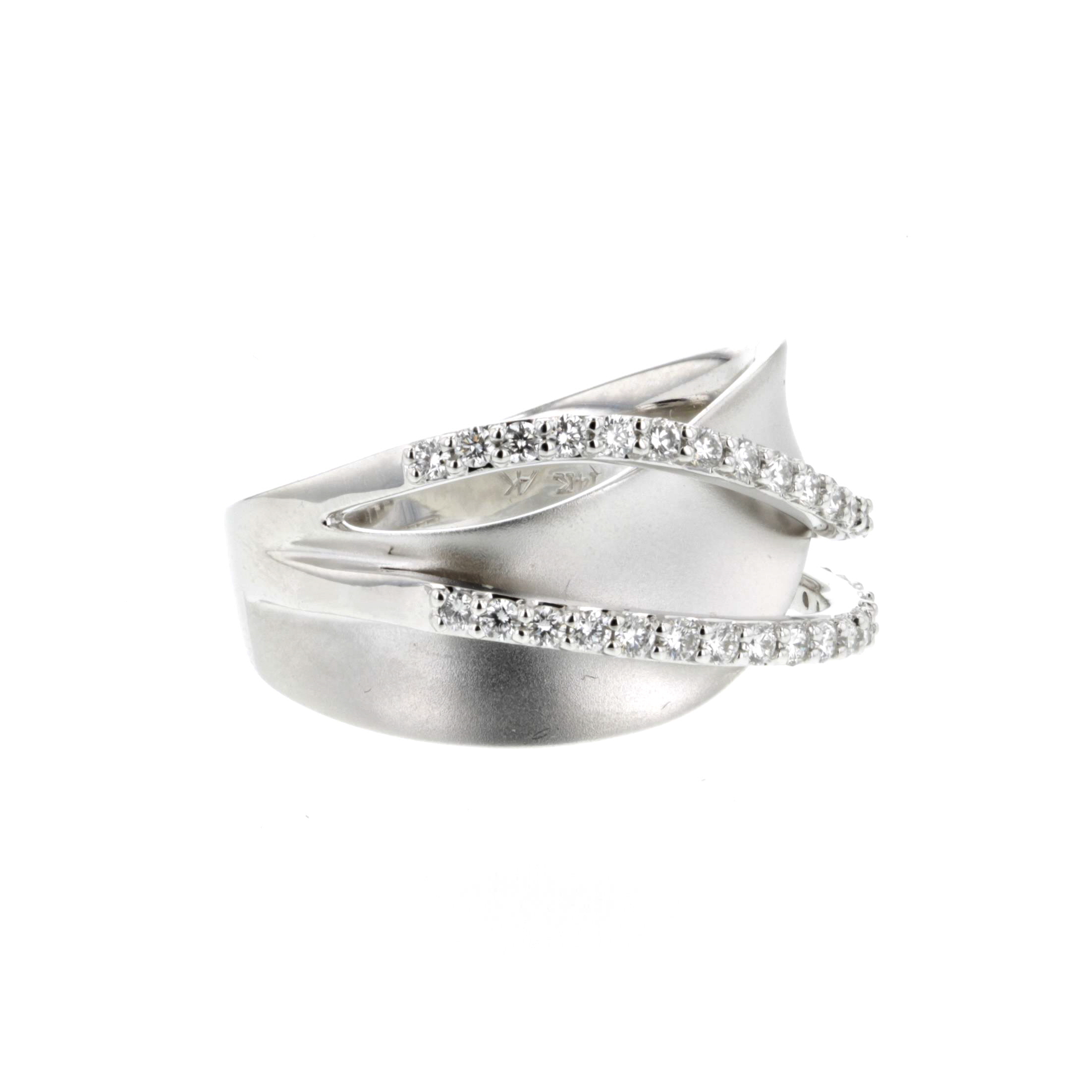 Diamond fashion band, cross over band, two rows of diamonds