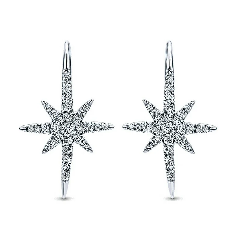 north star, earrings, diamond earrings, white gold, shimmering earrings