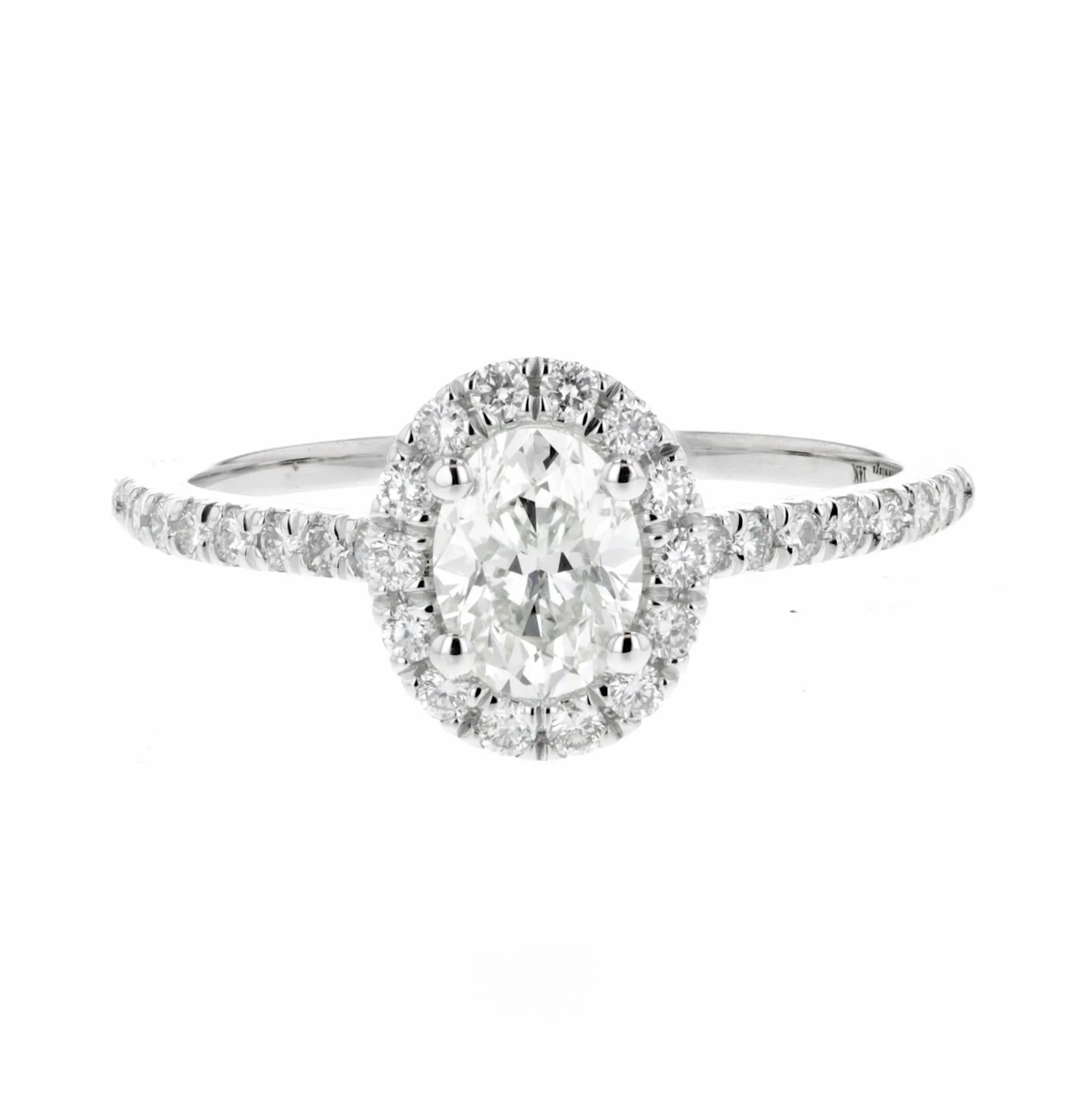 Oval, halo, engagement ring, diamond shank, elegant look, modern style