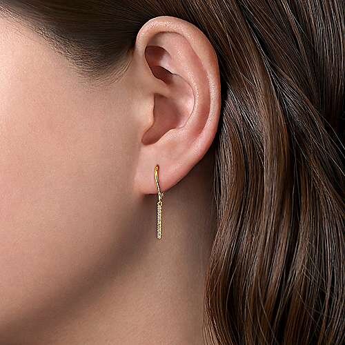 14K Gold 0.21 Ct Diamond Bar Dangle Hook Earrings Fine Jewelry