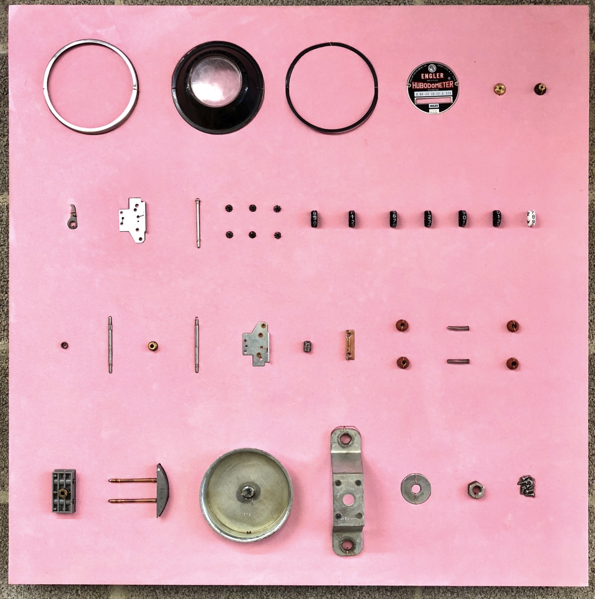 Engler Hubodometer | H. 29” W. 29” | Found Object and flocking | 2018
