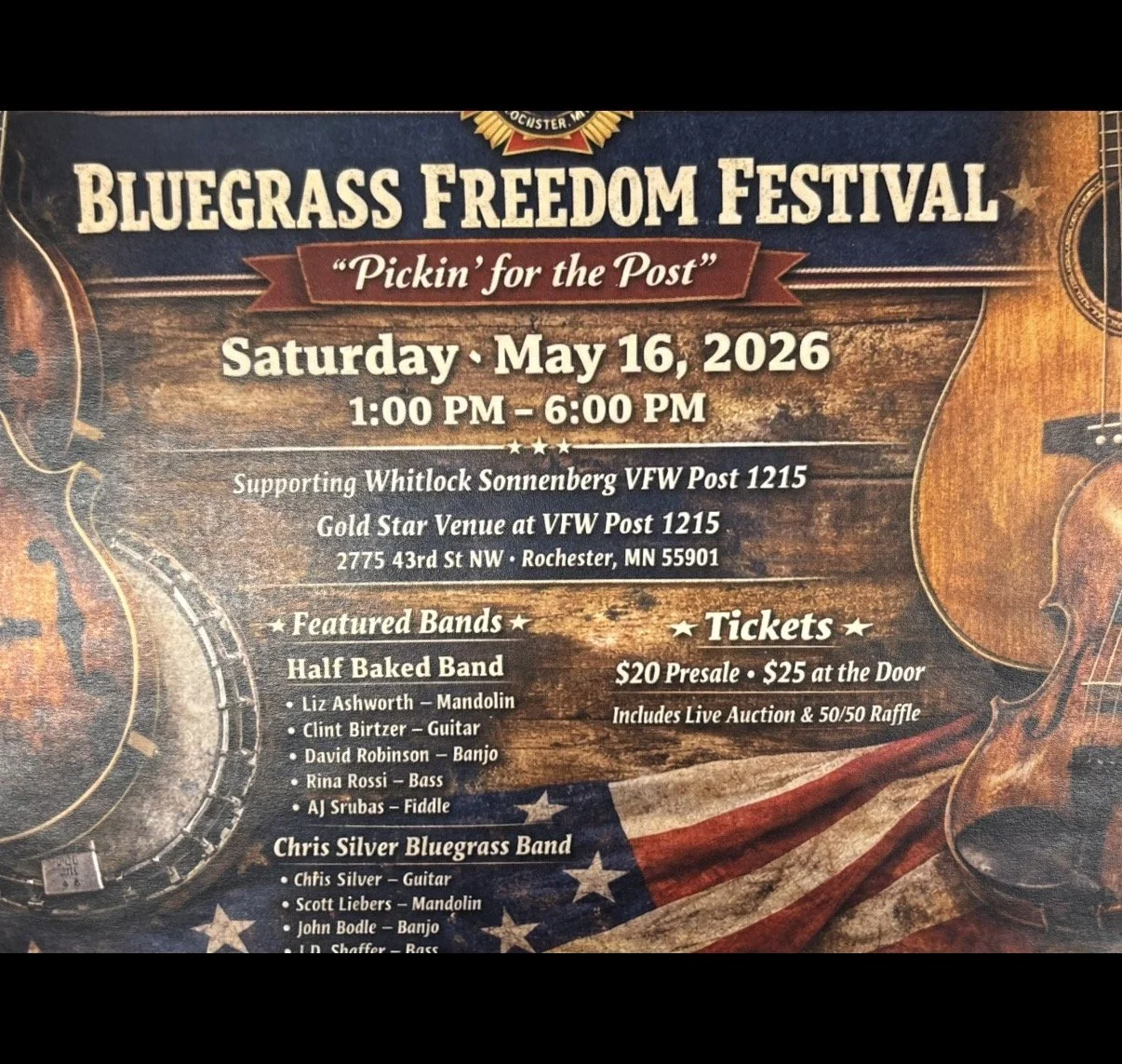 BLUEGRASS FREEDOM FESTIVAL - Rochester VFW - Bluegrass Fest, An afternoon of music.  