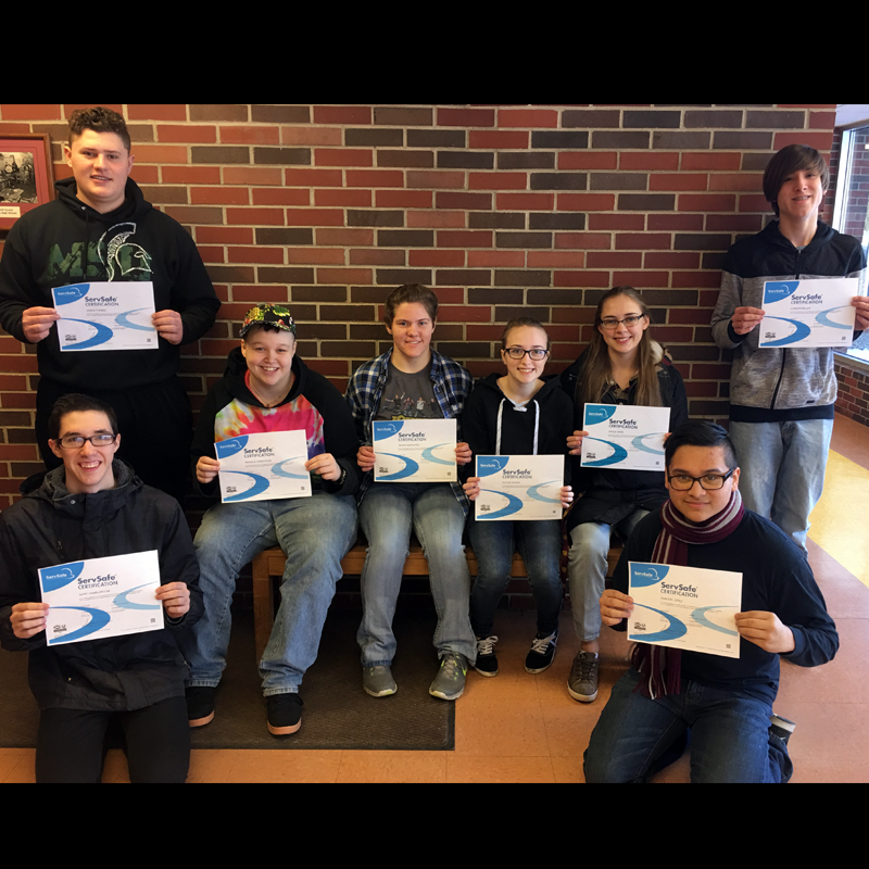 Culinary Arts morning students earning ServSafe Manager Food Safety certification include Jimmy Forbes, Jr., Makayla Vanslicken, Megan Marhofer, Kaylee Shook, Grace Shaw, Connor Miller, Gary Vanblarcom and Hunter Lopez.