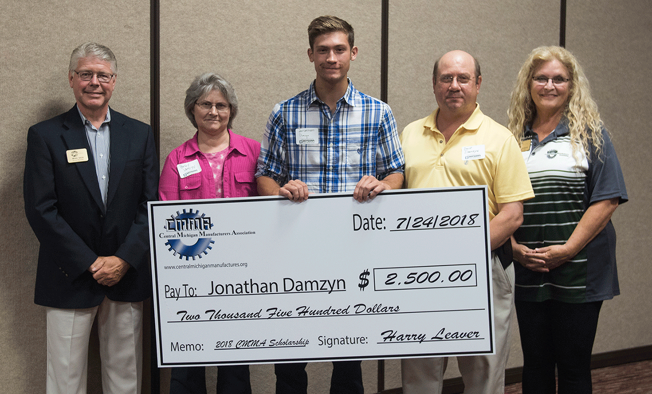 Receiving a $2,500 scholarship from the Central Michigan Manufacturers Association