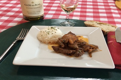 Beef Stroganoff and Herbs Purée