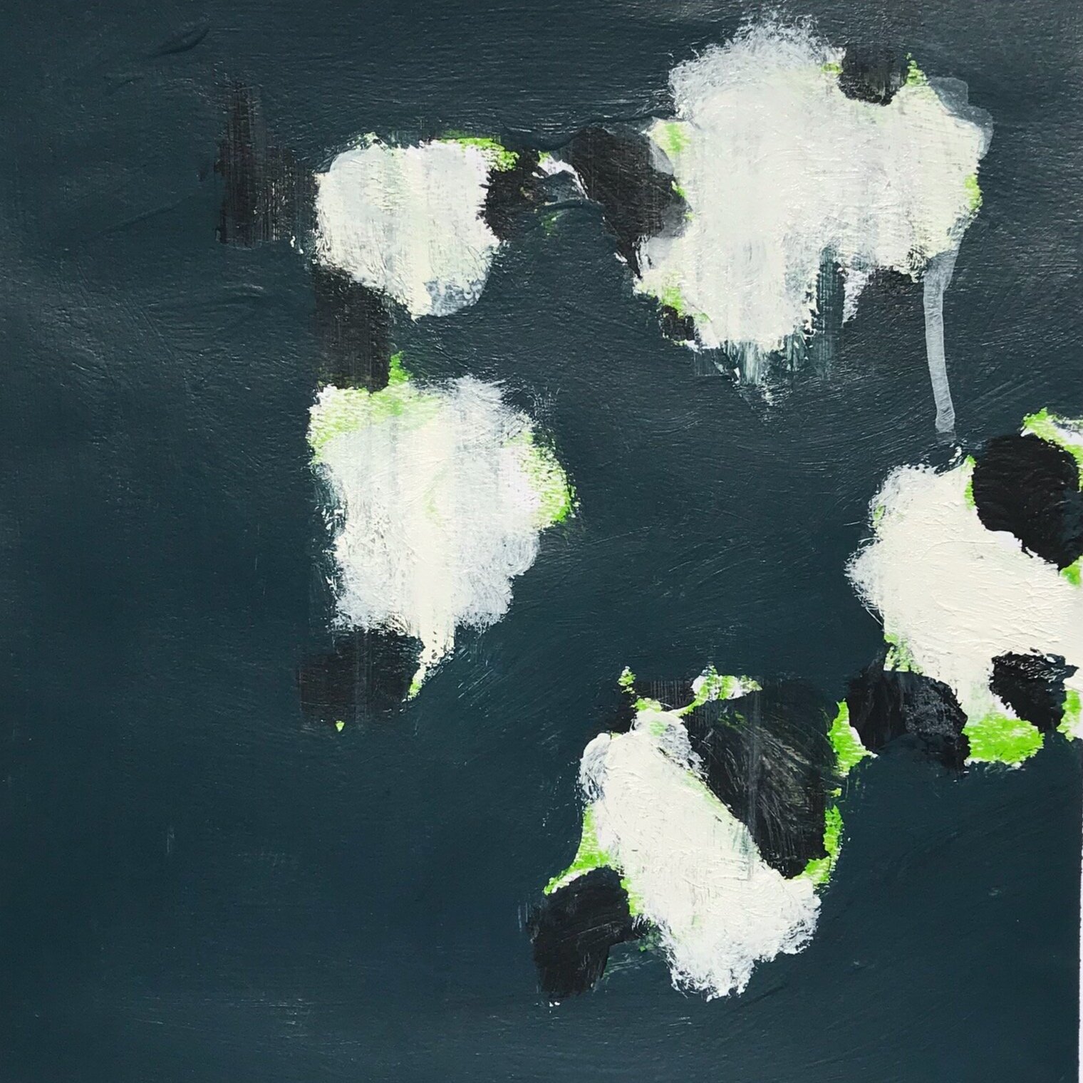   Midnight Cotton Series in Green, #1   Mixed media on paper  Approx. 10 x 10 in., image size    Click to Inquire   