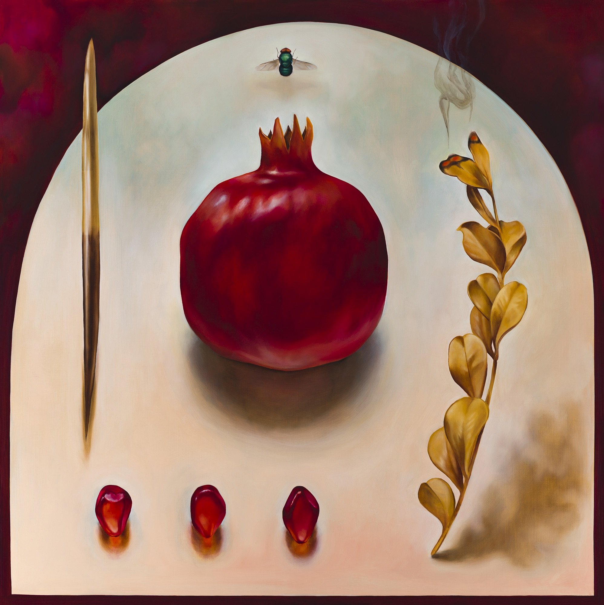  Ida Floreak,  Altar/Pomegranate , oil on panel, 48 x 48 in. 