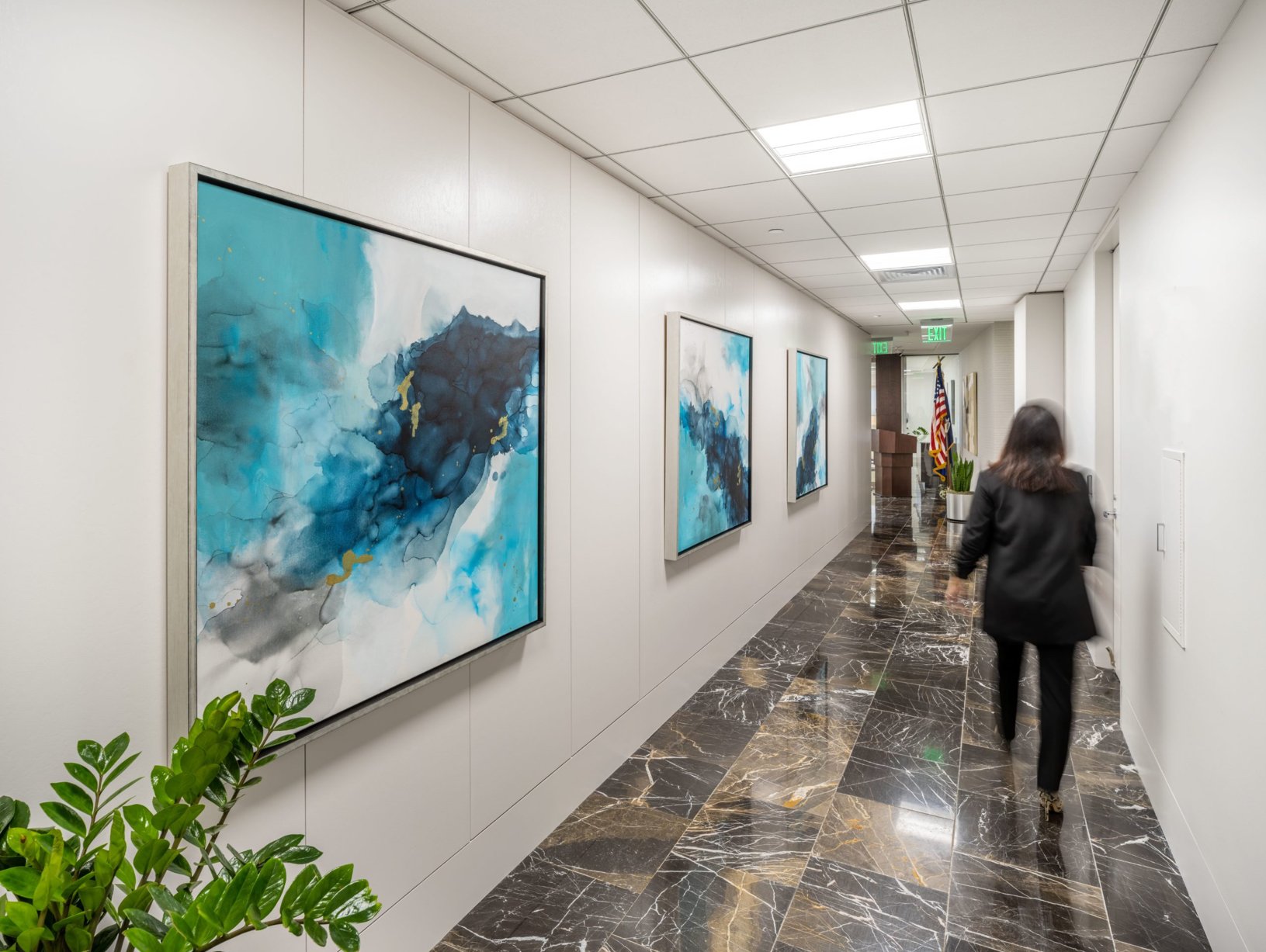   Untitled/Triptych , mixed media on canvas by Carlee Arnold, Corporate Headquarters designed by  Holly &amp; Smith . 