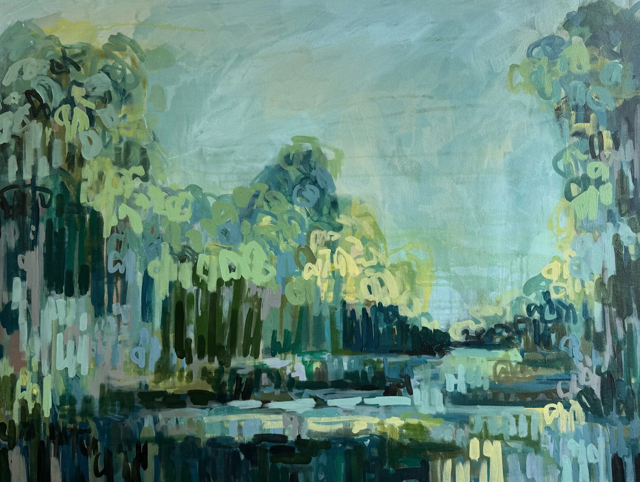 Where The Trees Lean In, acrylic on canvas, 30 x 40 in.