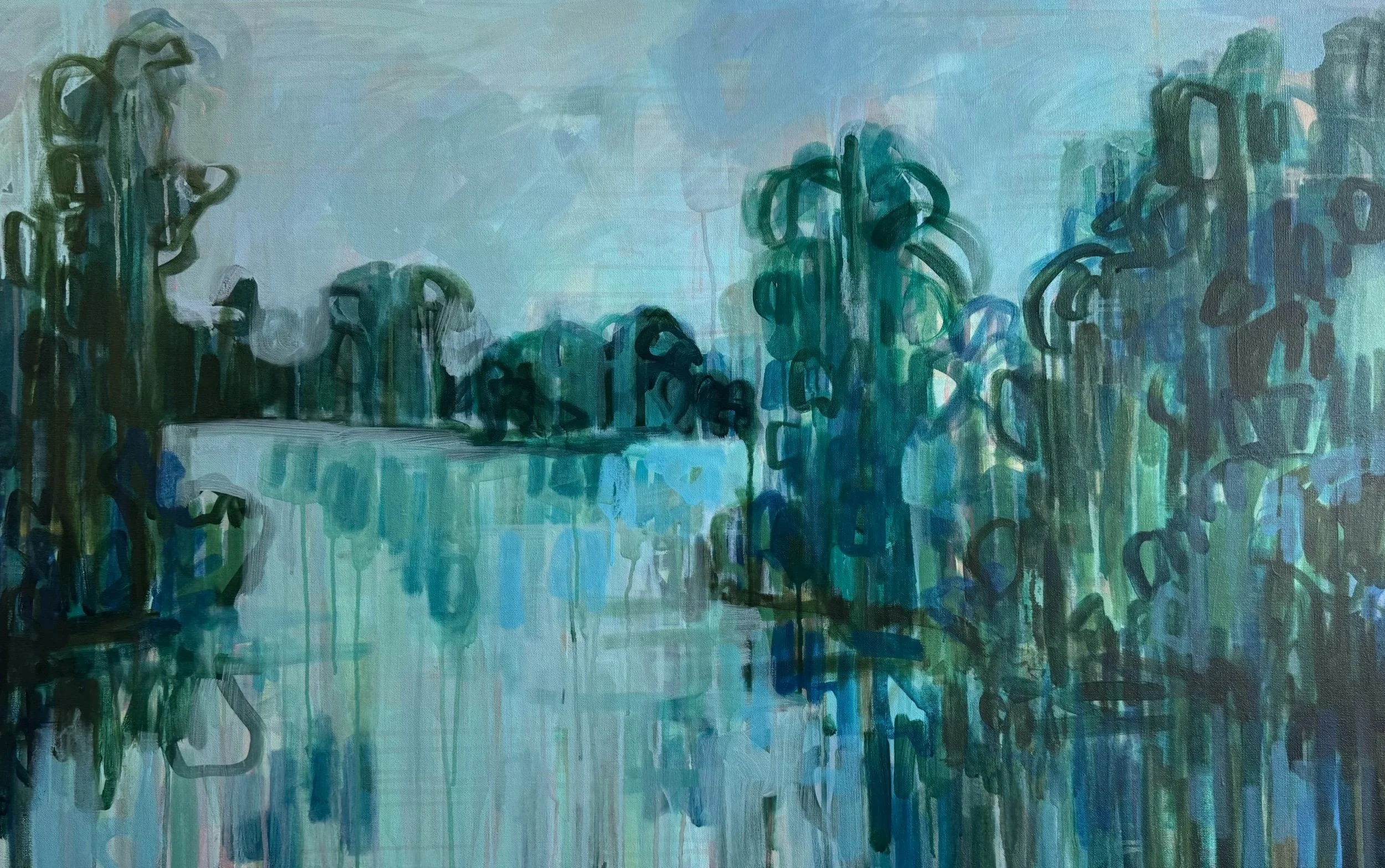 Cool Enough for Jumping In, acrylic on canvas, 30 x 48 in.