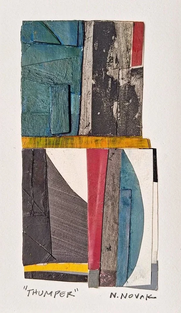 Thumper Acrylic & collage on paper 8 x 4.5 in. Click to Inquire