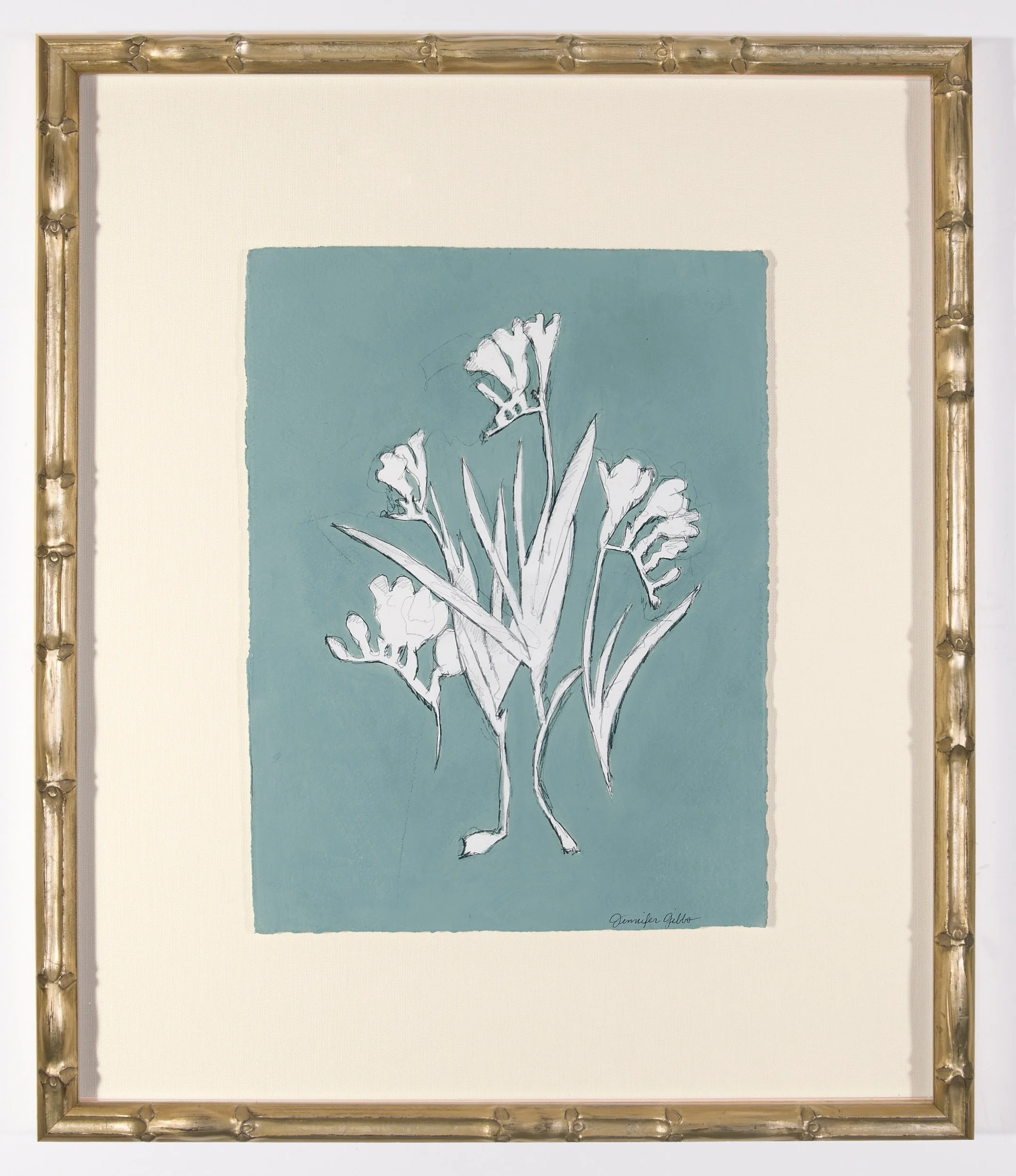   Oval Blue Freesia   Mixed media on paper  16 x 12 in., sheet; 25.5 x 21.5 in., framed   Sold framed     Click to Inquire   