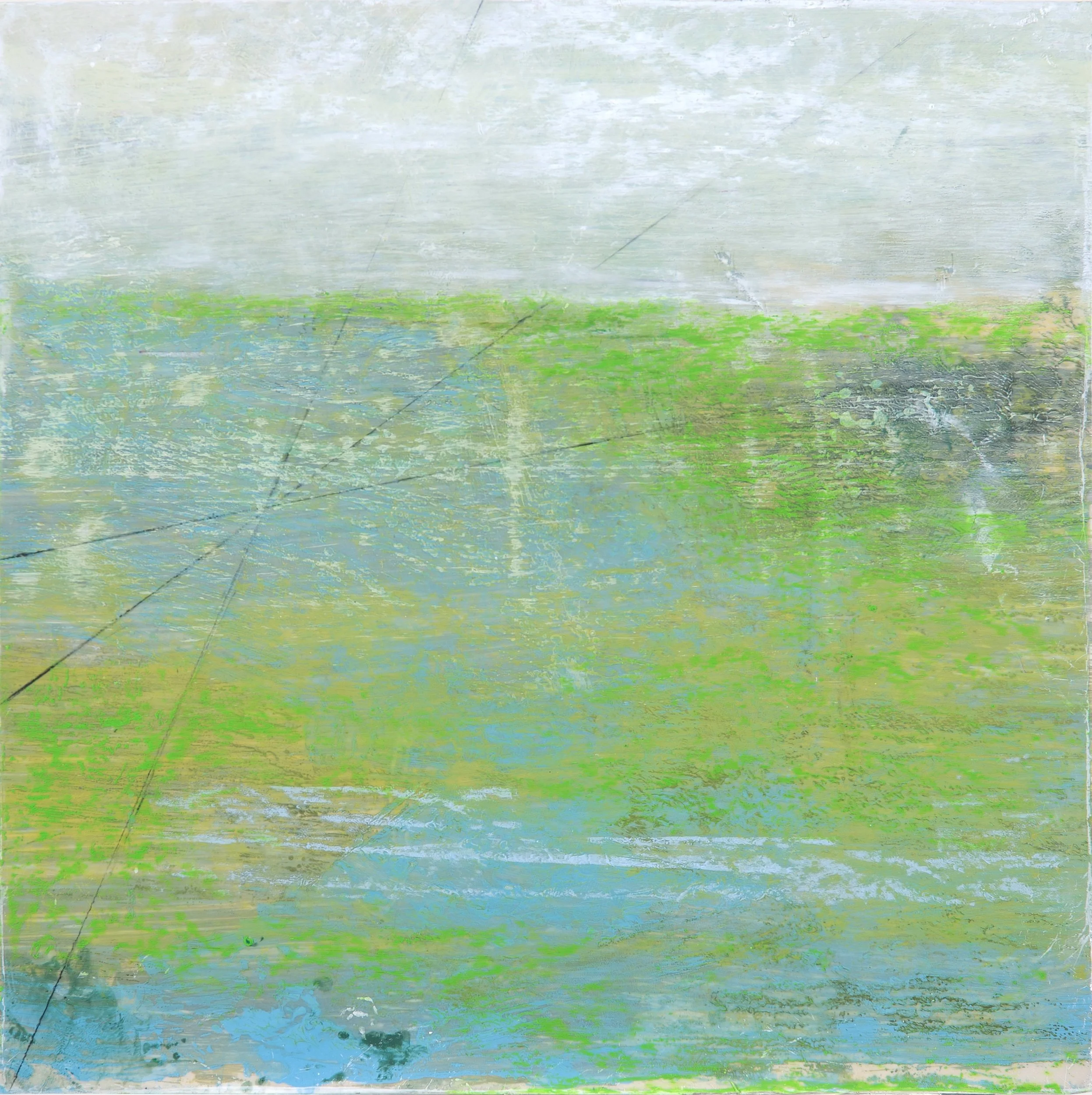   Lignes Perdues   Mixed media on mylar mounted on panel  12 x 12 x 6 in.    Click to Inquire   