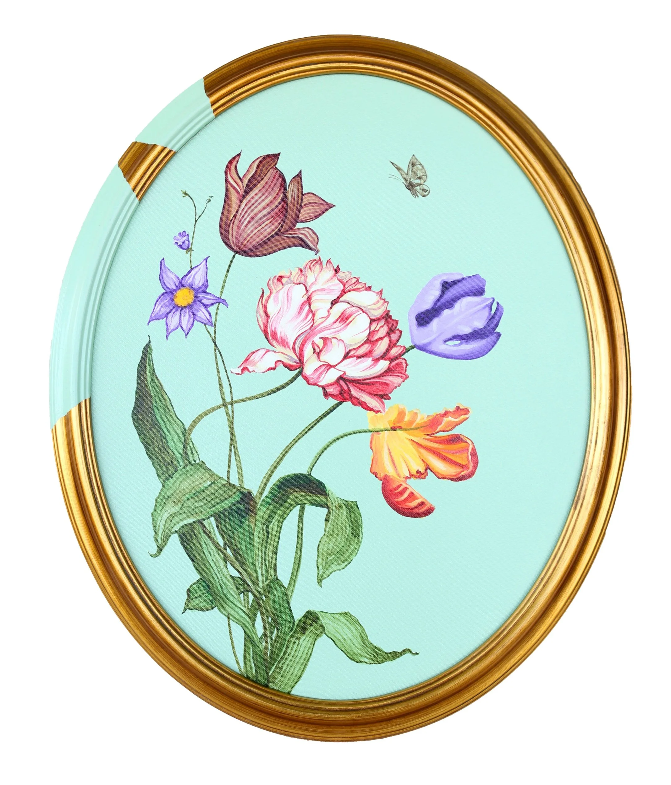   Tulips &amp; Wings II   Acrylic on canvas, framed  22.25 x 18.25 in.    Click to Inquire   