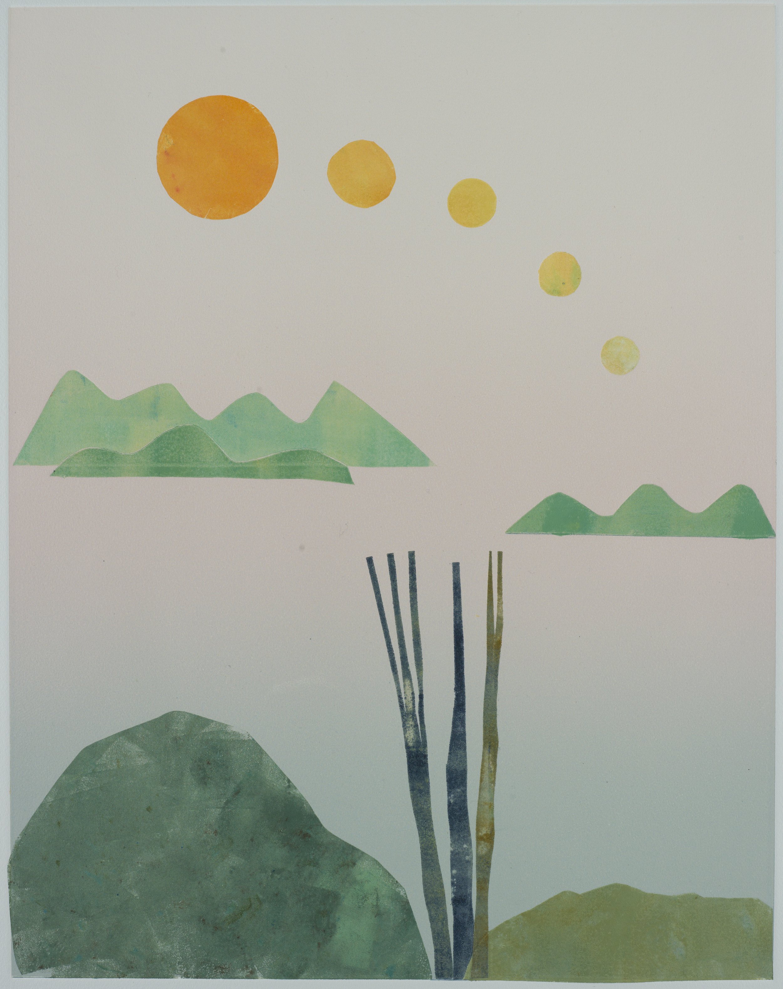   Rising Sun   Monotype on BFK paper  19.75 × 15.5 in., image size; 30 × 22 in., paper size  Signed, titled, &amp; numbered ‘1/1’ on front    Click to Inquire   