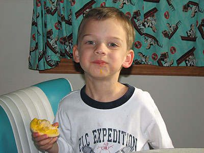 Liam enjoying a Bird's Nest Cookie