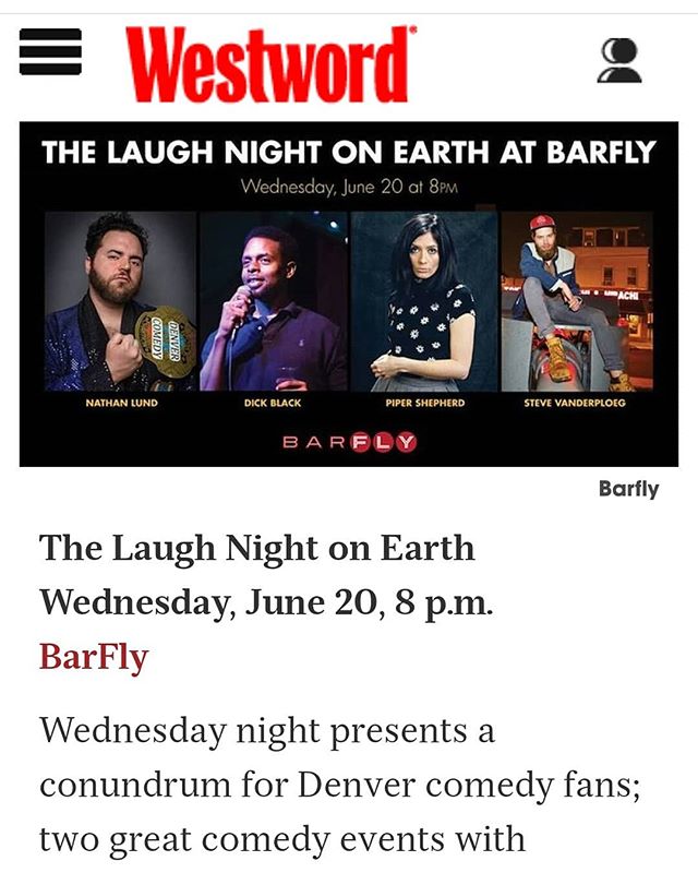 Thanks to @byronfg and the Westword for naming Laugh Night tomorrow as one of the 5 best shows of the week. I'll be in New Mexico so Steve will be filling in.