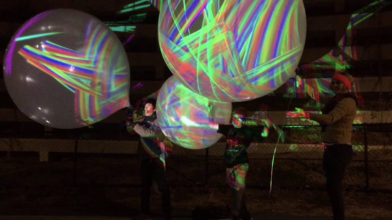 "Walk with Light" on the 606 - collaborative moving light drawings with illuminated balloons by FieldWork. Photos courtesy of FieldWork.