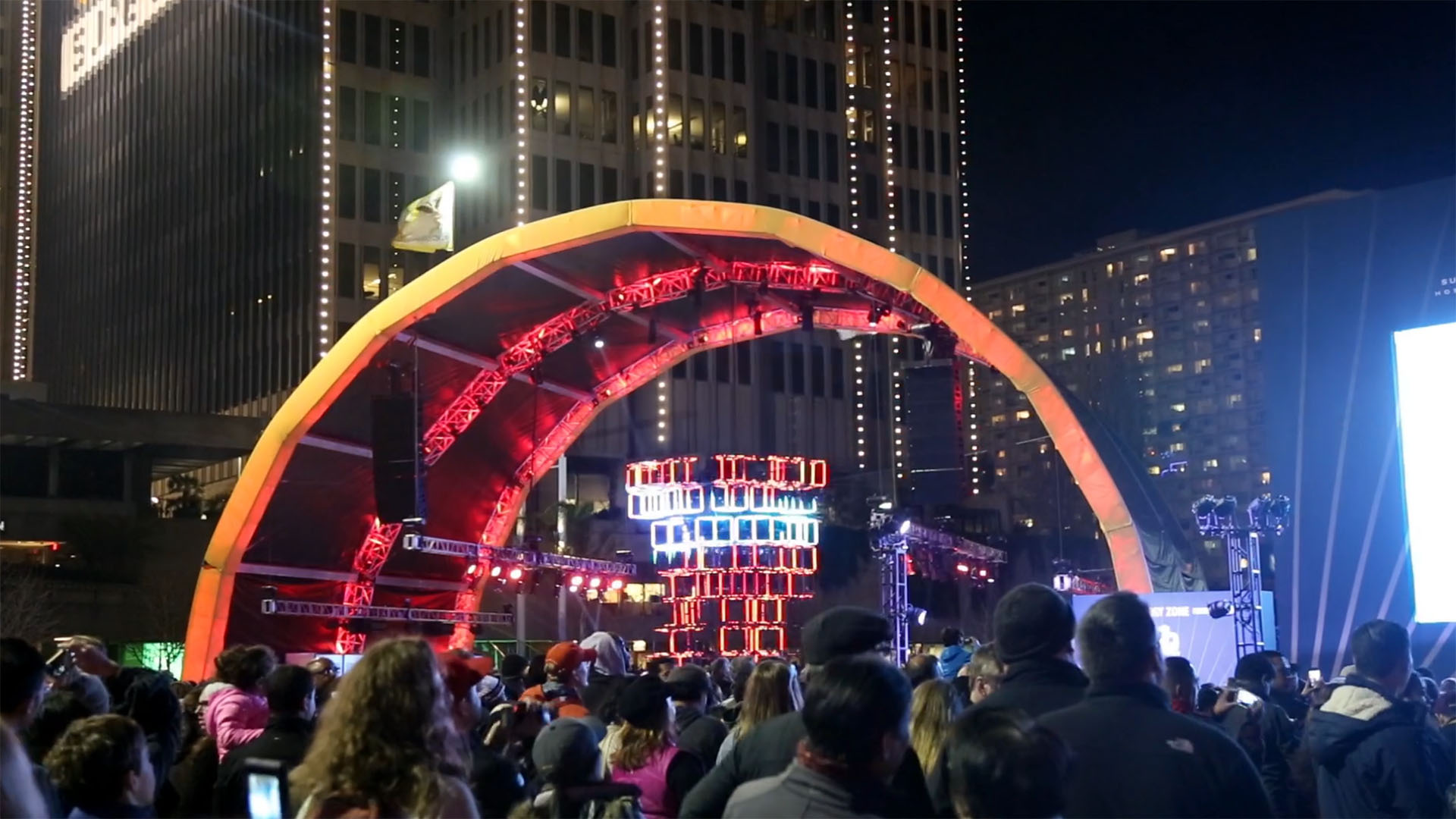 Citywide Celebration - The Super Bowl City event had over 100,000 attendees. Our installation lived inside an LED-covered Arch at the center of the plaza.