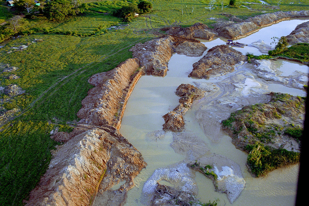   View of gold mining zone in northern Antioquia department, as seen from police helicopter.  