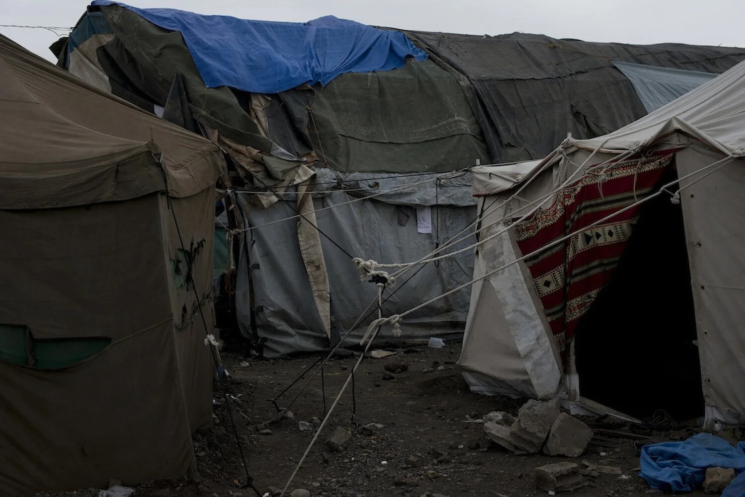  Protest camp tents are tied together outside Sana'a, where Houthi supporters from rural areas gathered. 