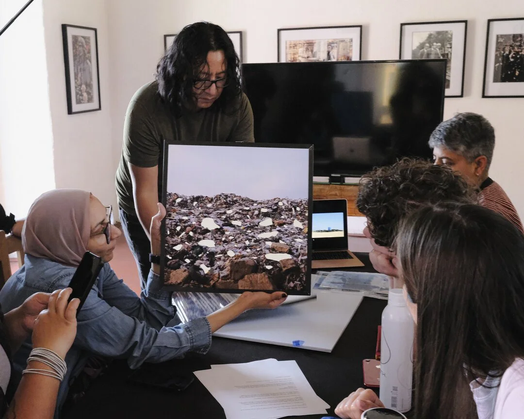  Julio Barrita, a Oaxaca-based photographer who along with Adriana Chávez received an additional grant as part of our partnership with CaSa, shares his work with the fellowship cohort. Photo by Tif Ng.  