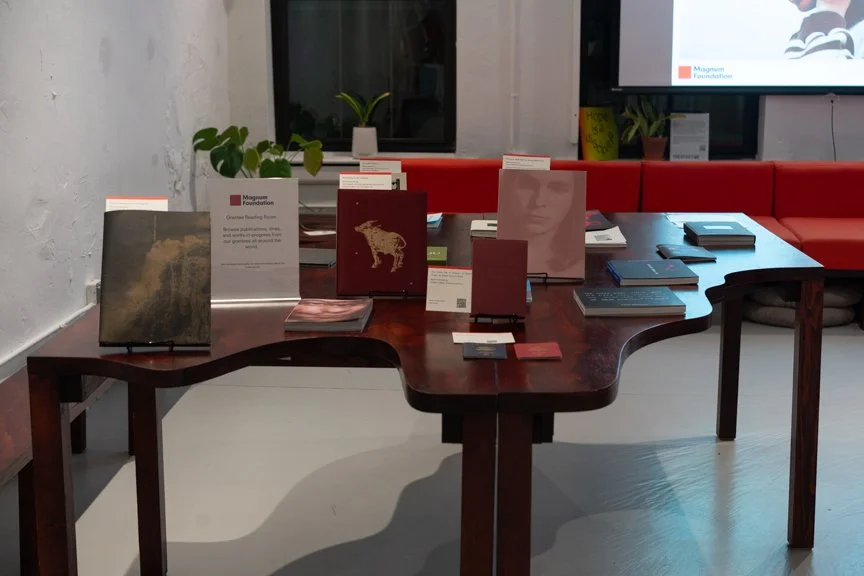  The grantee reading room at our end-of-year celebration, highlighting recent grantee publications and a selection inspired by our exhibition Enduring Ecologies. 