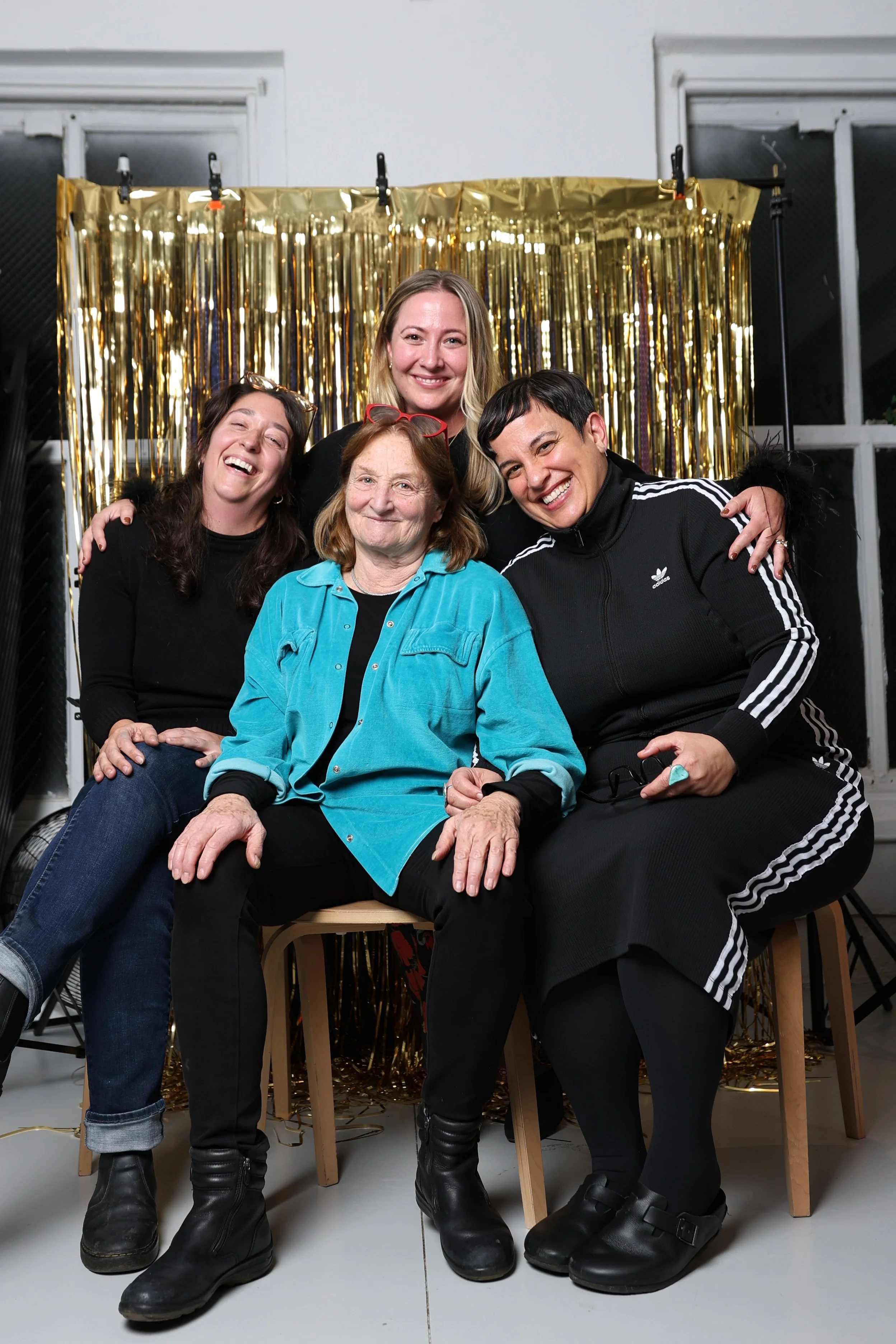  Alexis Lambrou, Susan Meiselas, Simone Salvo, and Noelle Théard at our end-of-year celebration. 