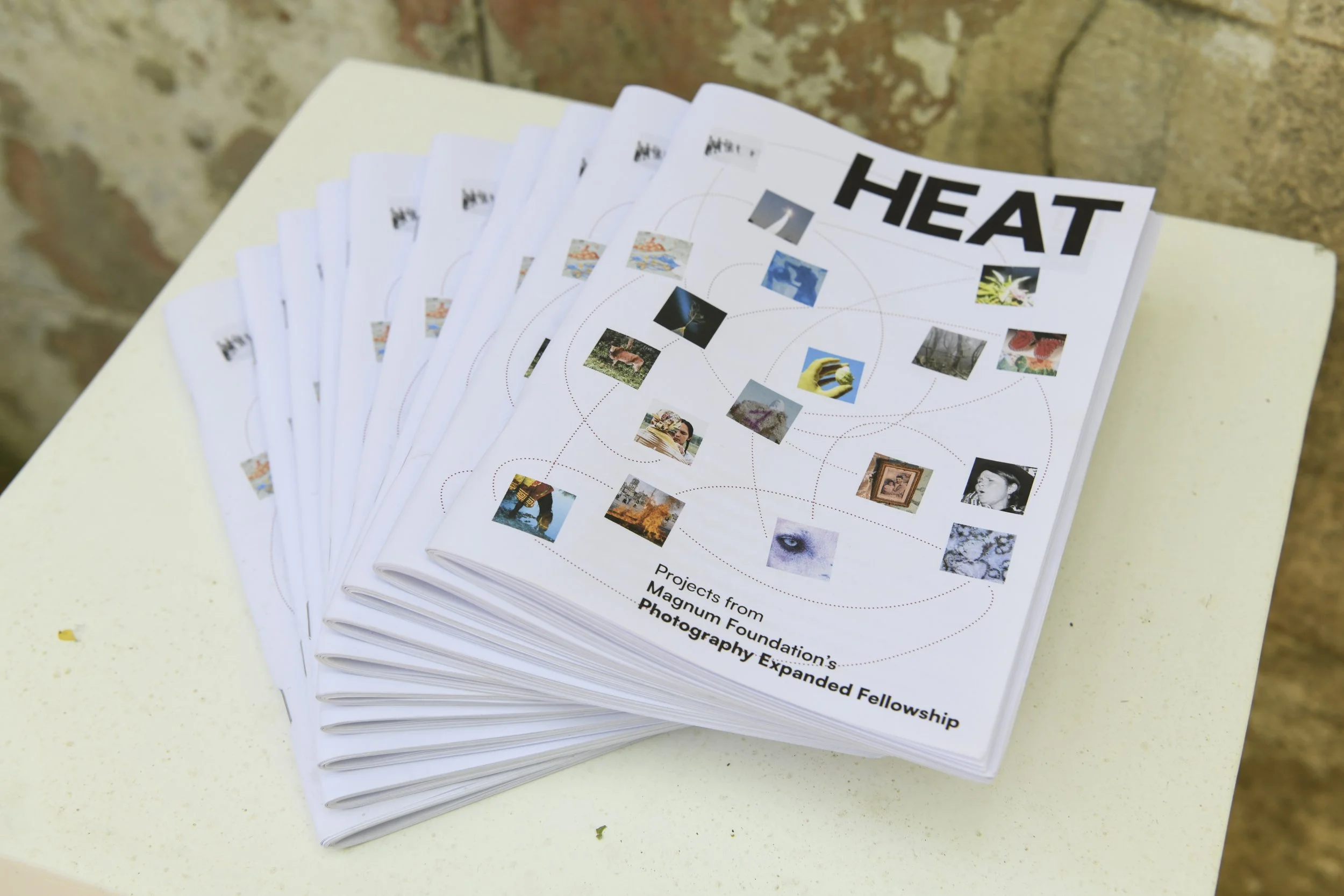  Zines designed by José Luis Arroyo-Robles and distributed at the festival, featuring all 18 Heat fellows’ projects. Photo by Nadia Bseiso. 