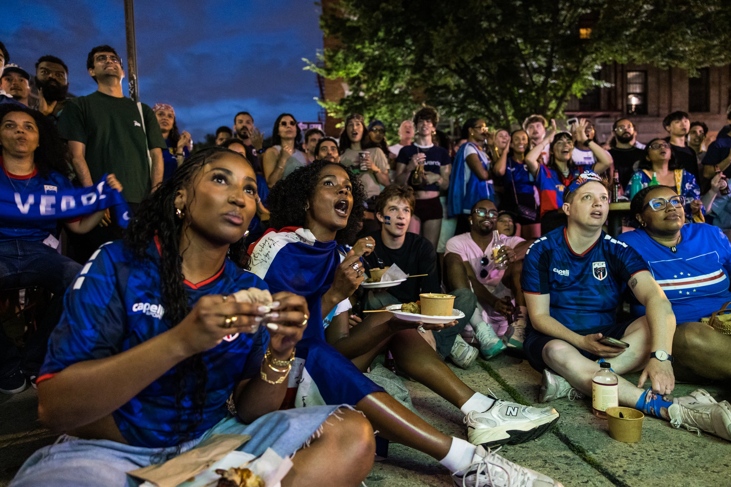  The crowd grew to around 300 people after halftime and everyone feels the tension. Bed-Stuy, Brooklyn, June 26, 2026. 