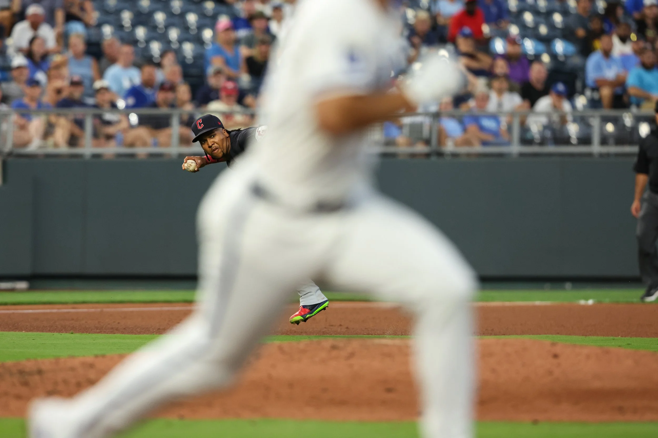 09042024_CLE@KC_Jose Ramirez attmeps throw at first_TGatlin (1).JPG