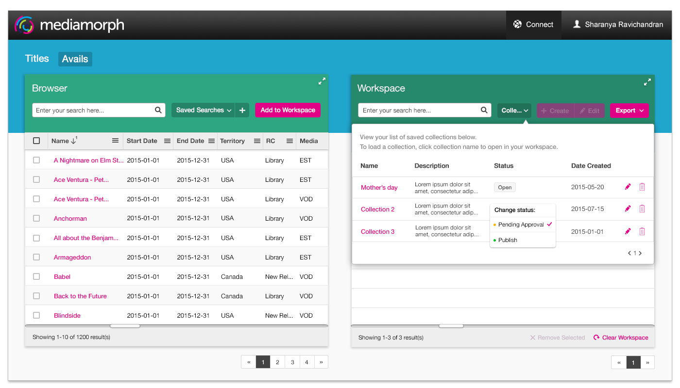 Studio Connect - collections popover
