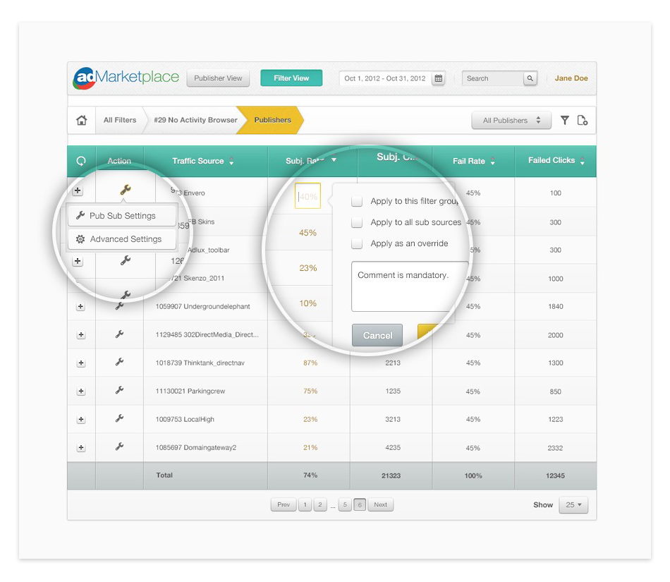 UI for Detecting and Managing Click Filters -Inventory Manager