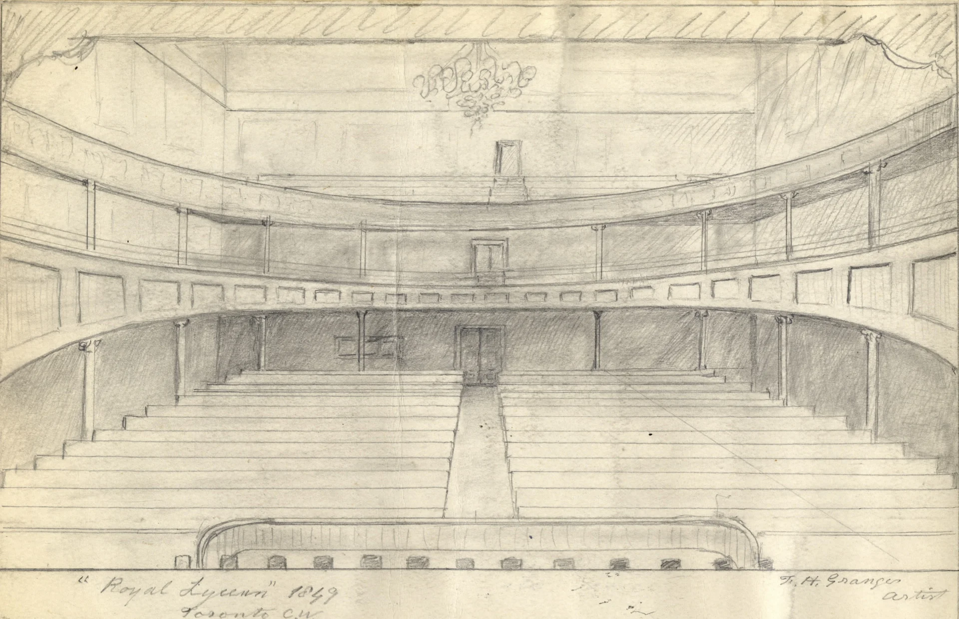 Royal Lyceum Theatre - Interior Granger, Francis Hincks. "Royal Lyceum Theatre, King St. W., s.side, between Bay & York Sts.; interior, view from stage." Toronto Reference Library, Baldwin Collection, B 2-68a. www.torontopubliclibrary.ca/detail.jsp?R=DC-PICTURES-R-6509