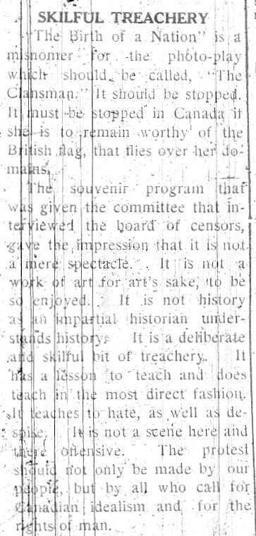 Article from The Canadian Observer, a newspaper published for the black community by J.R.B Whitney from 1914 to 1919. September 18, 1915.