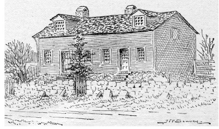 Building on the site chosen for the Catholic Cathedral. Though never build, local residents still identified specific locations according to his now-lost city plan, as if it had been surveyed and build. Illustration by J. R. Seavey, published in Pen and Pencil Sketches of Wentworth Landmarks. Hamilton, Ont: Spectator Printing Company, 1897.