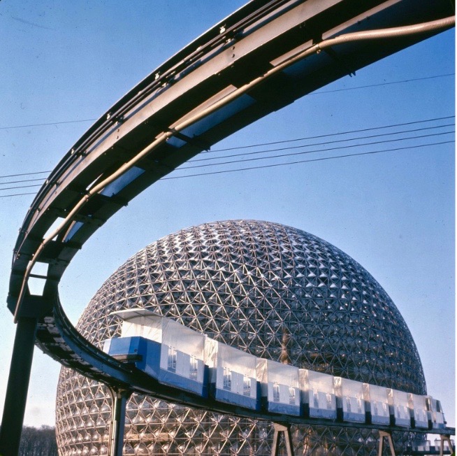 United States Pavilion and view of the mini rail at Expo 67, Montreal. © Government of Canada. Library and Archives Canada