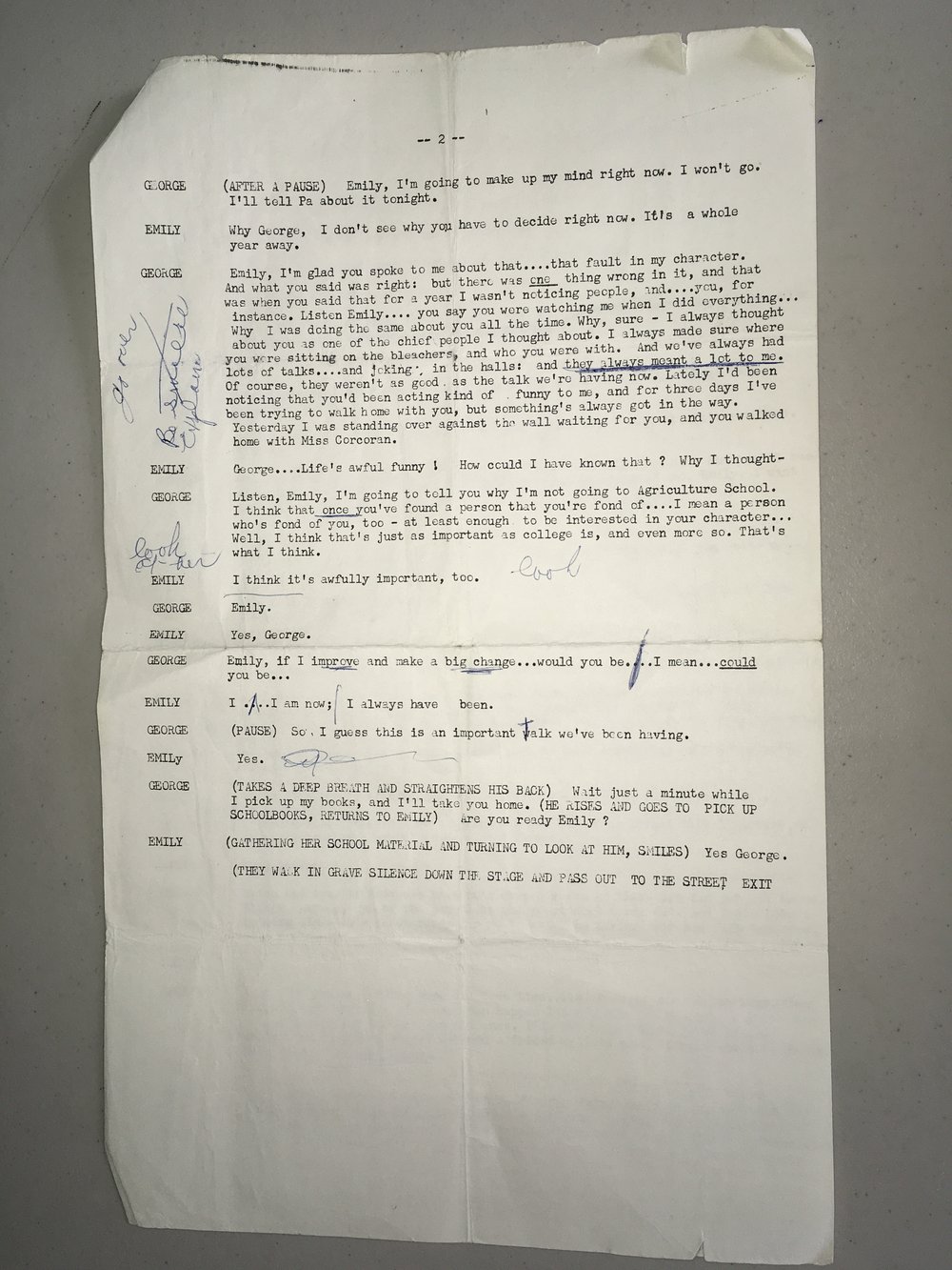 Our Town script with Gerald Isaac notes p. 2