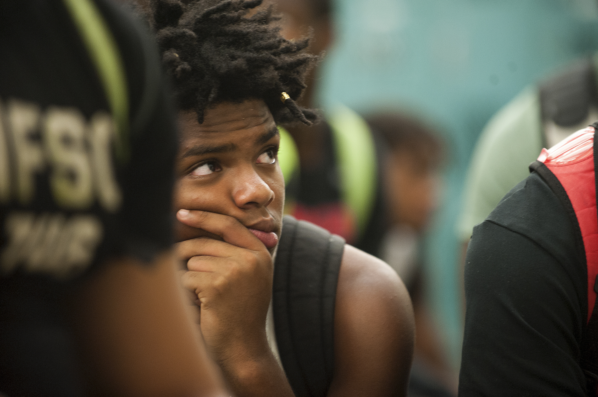  Flanagan high school freshman Tony Bordeaux Jr. listens to his coach talk during the first practice of the high school football season at Flanagan High School on Monday, Aug. 1, 2016. The reigning state champions look to repeat again despite the los