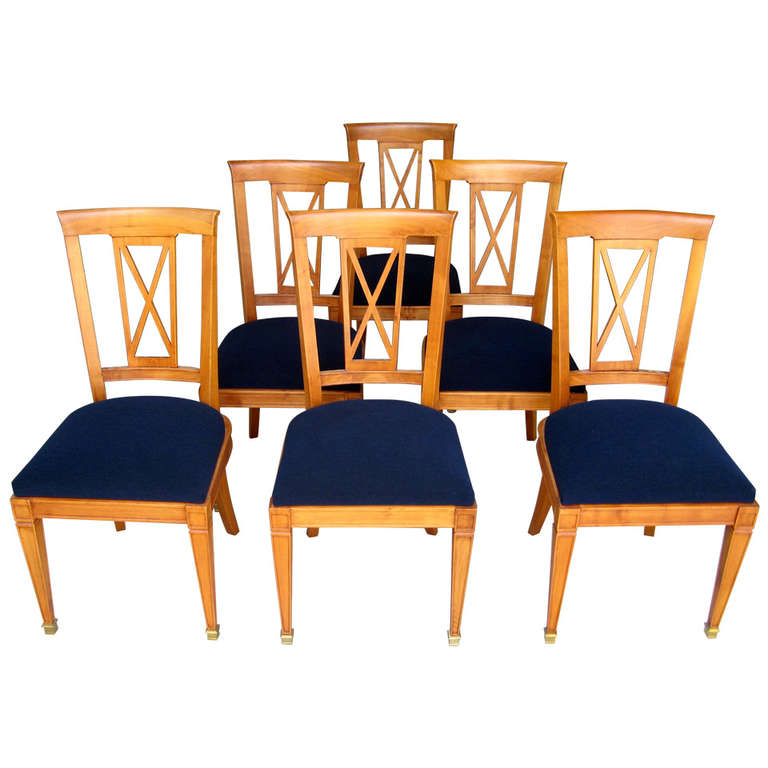 Set of 6 French Cherrywood Dining Chairs Attributed to Baptistin Spade