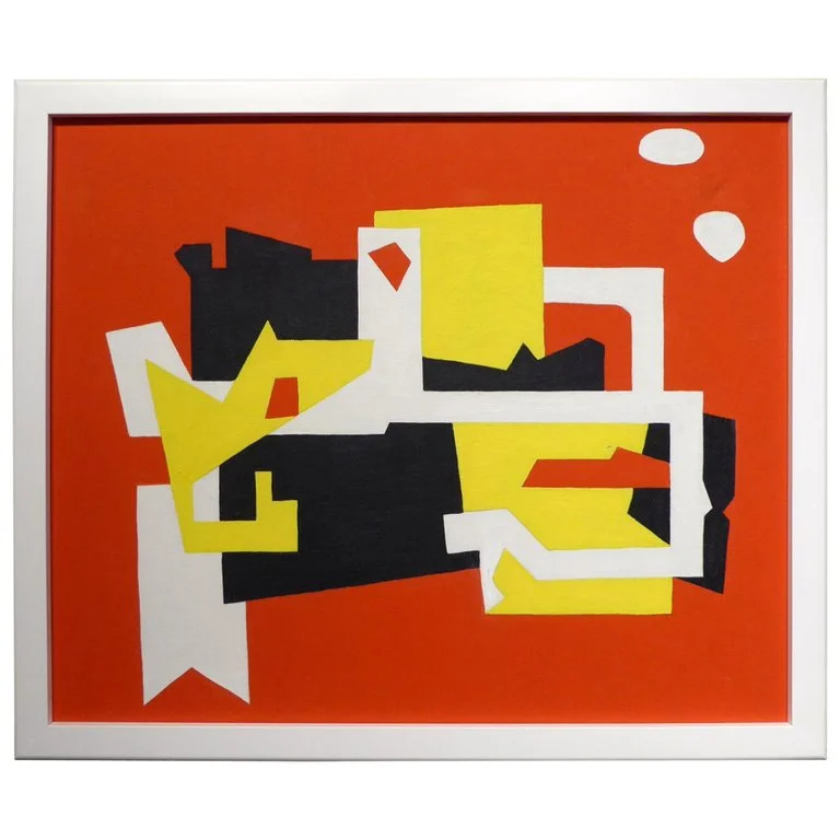 "Two White Clouds" an Abstract Oil on Canvas in the Manner of Stuart Davis